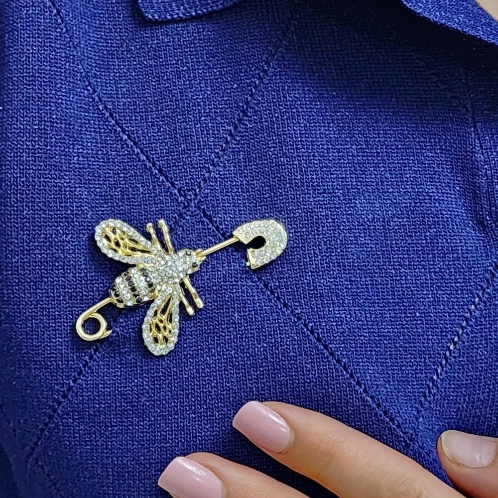 Anthropologie Gold and Black Bee Safety Pin Brooch